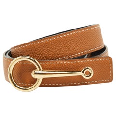 Hermes Black/Gold Swift and Epsom Leather Mors Reversible Belt 70CM