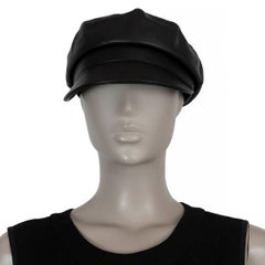 HERMES black grained leather CAP Hat 57