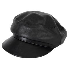 HERMES black grained leather CAP Hat 57