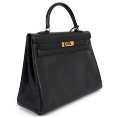 HERMES black Grainee leather KELLY 35 RETOURNE Bag GHW