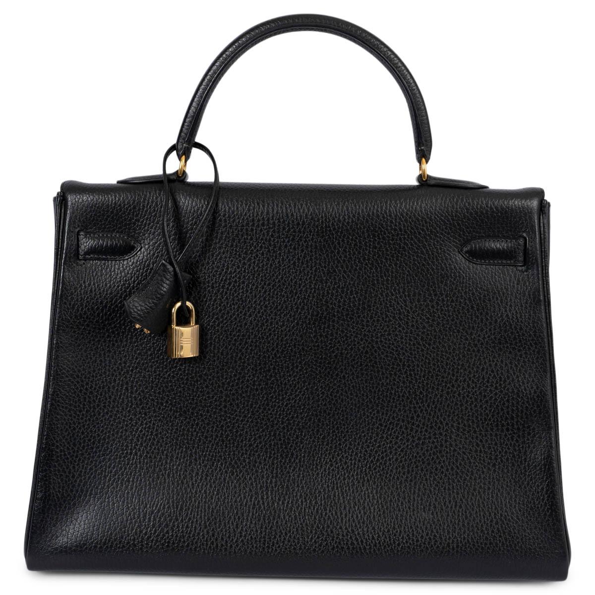 HERMES black Grainee leather KELLY 35 RETOURNE Bag GHW In Excellent Condition For Sale In Zürich, CH