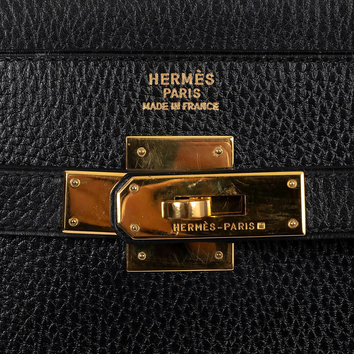 HERMES black Grainee leather KELLY 35 RETOURNE Bag GHW For Sale 2