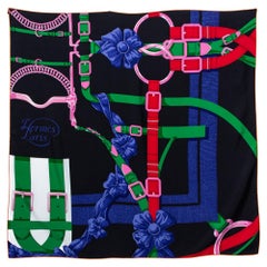 Hermes Black Grand Manege Detail Silk Square Scarf