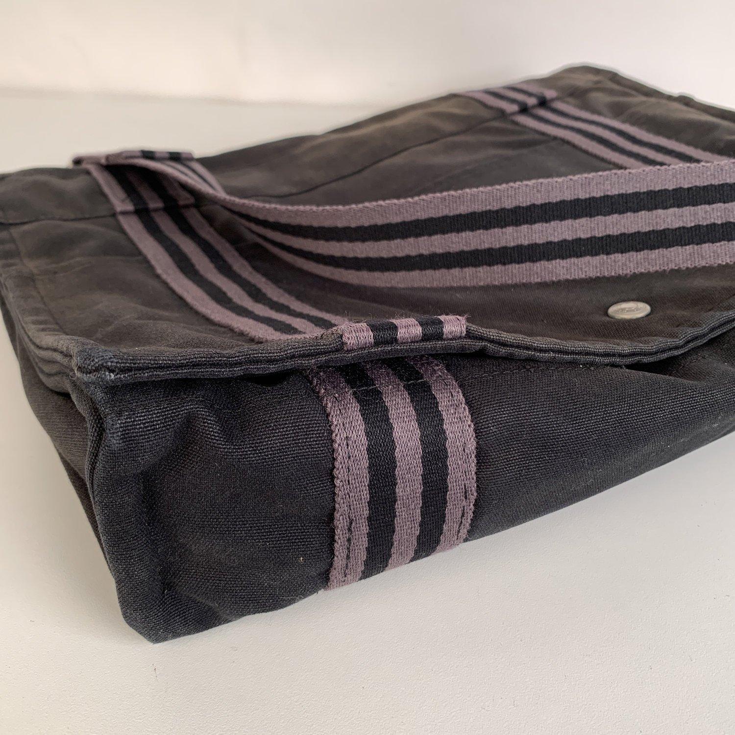Hermes Black Gray Cotton Canvas Fourre Tout Besace Messenger Bag 1