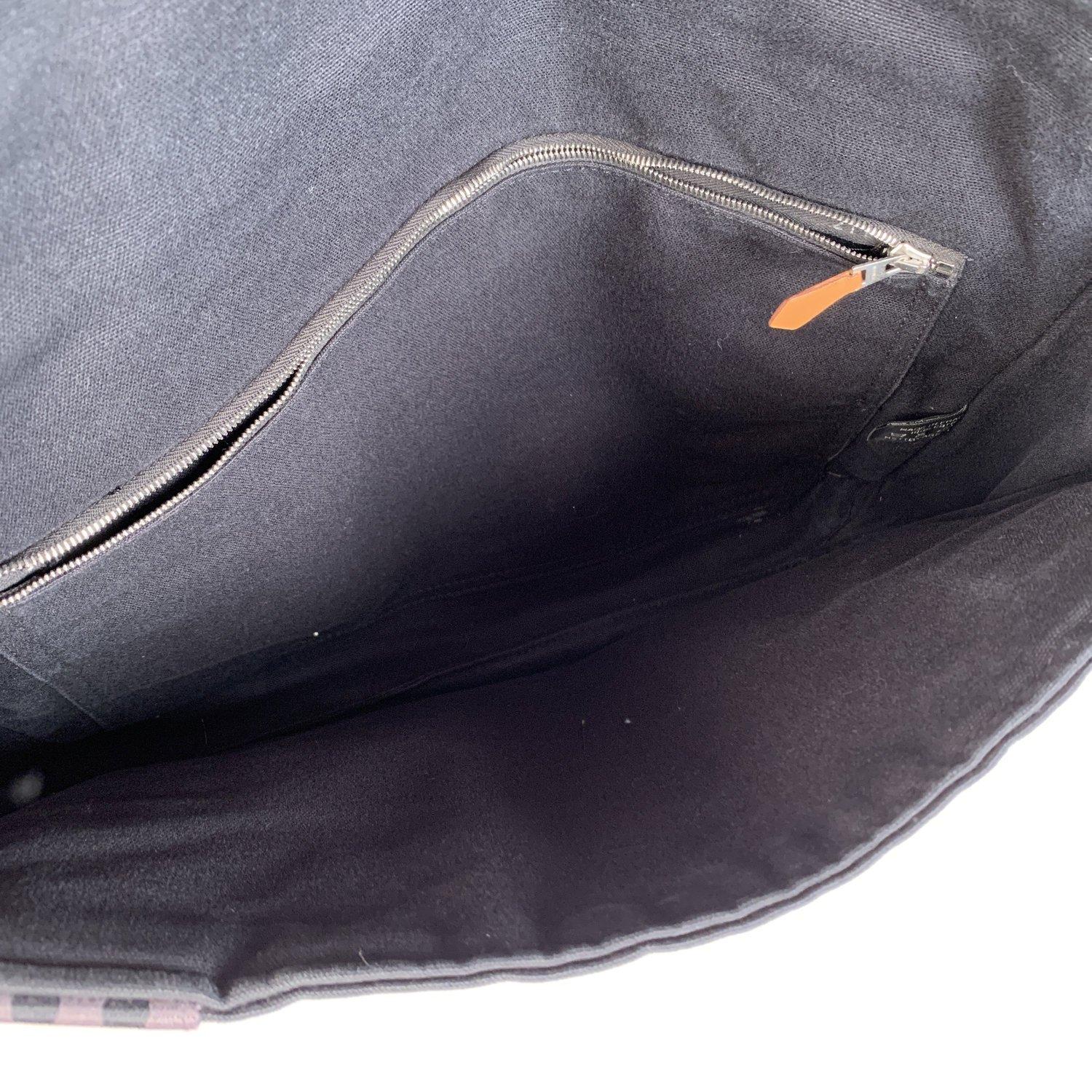 Hermes Black Gray Cotton Canvas Fourre Tout Besace Messenger Bag 2