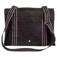 Vintage Hermes Black Gray Cotton Canvas Fourre Tout Besace Messenger Bag