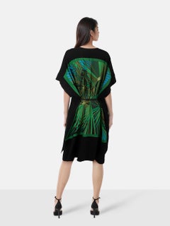 Hermès Schwarz-Grünes Kaftankleid mit Gürtel Größe XS