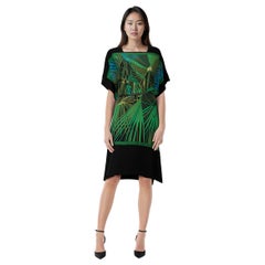 Hermès Schwarz-Grünes Kaftankleid mit Gürtel Größe XS