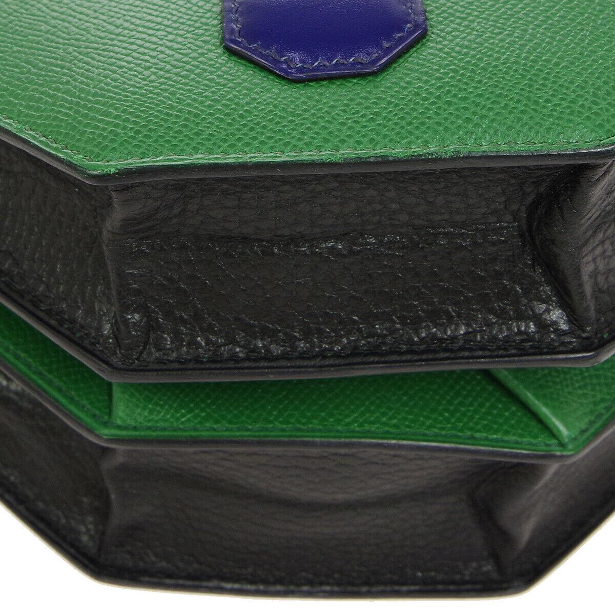 Women's Hermes Black Green Blue Leather 2 in 1 Top Handle Satchel Shoulder Accordion Bag