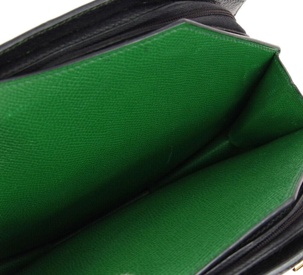 Hermes Black Green Blue Leather 2 in 1 Top Handle Satchel Shoulder Accordion Bag 1