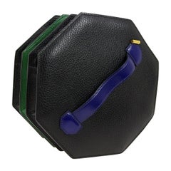 Vintage Hermes Black Green Blue Leather 2 in 1 Top Handle Satchel Shoulder Accordion Bag