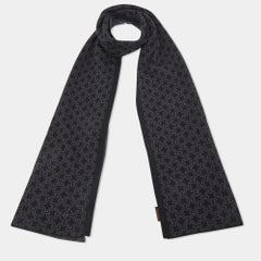 Hermes Black/Grey Chain Pattern Cashmere & Silk Reversible Muffler