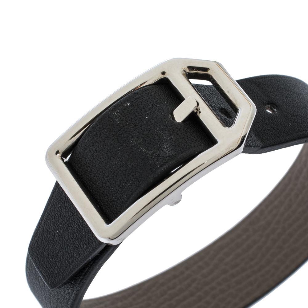Hermes Black & Grey Leather Paddock Simple Tour Reversible Bracelet T3 In Good Condition In Dubai, Al Qouz 2