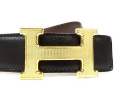 Hermès Black Guilloche Reversible H Logo Kit  231325 Belt