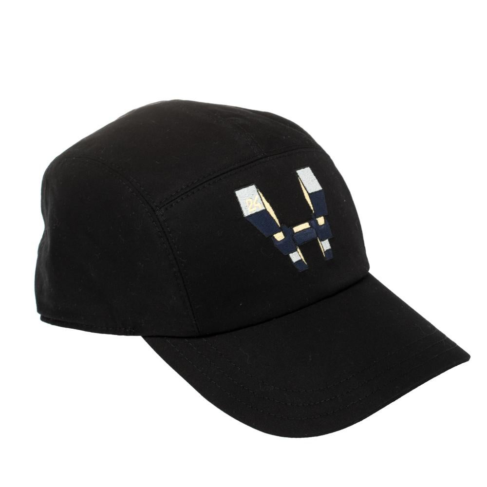 Hermés Black H Odyssey Embroidered Cotton Nevada Cap Size 60 1