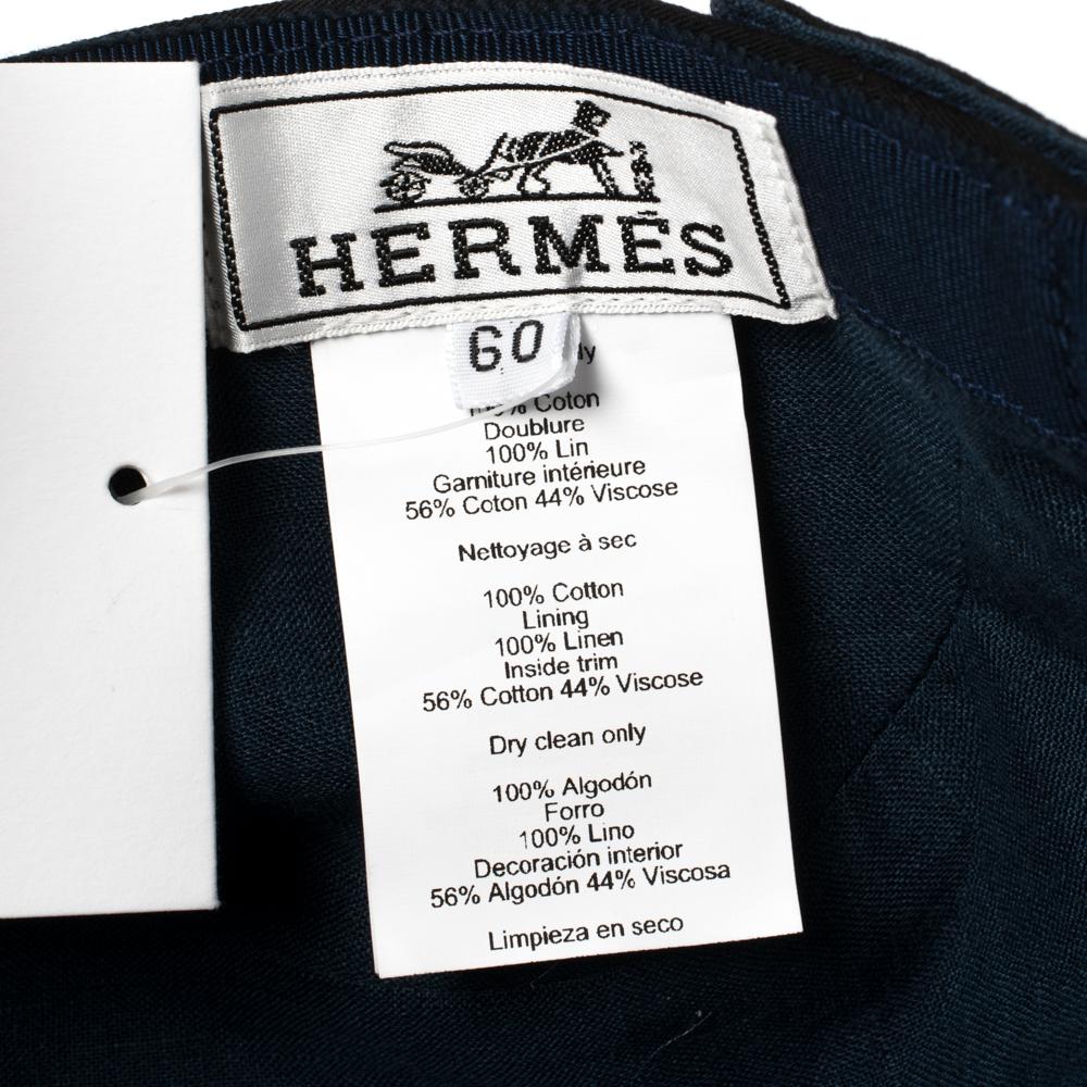 Hermés Black H Odyssey Embroidered Cotton Nevada Cap Size 60 2