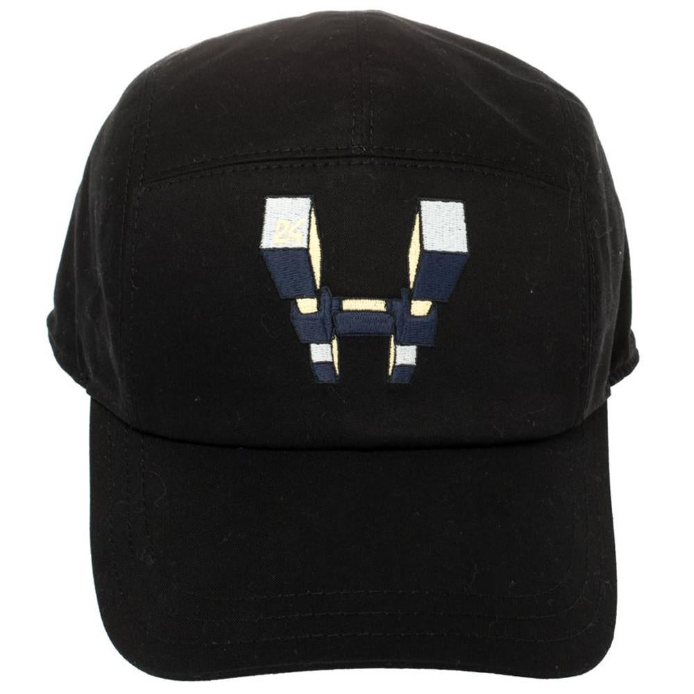 Hermés Black H Odyssey Embroidered Cotton Nevada Cap Size 60