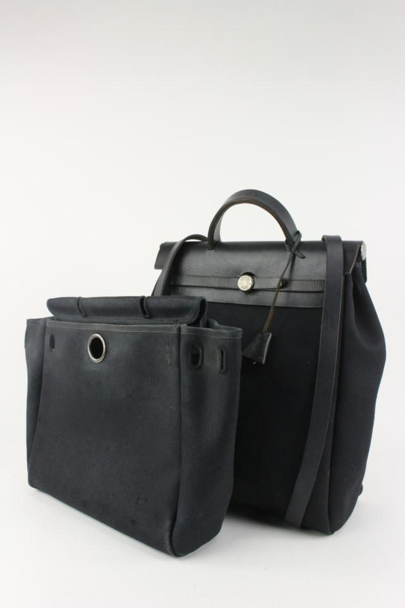Hermès Black Herbag Backpack 2-in-1 Sac a Dos 123h30 6