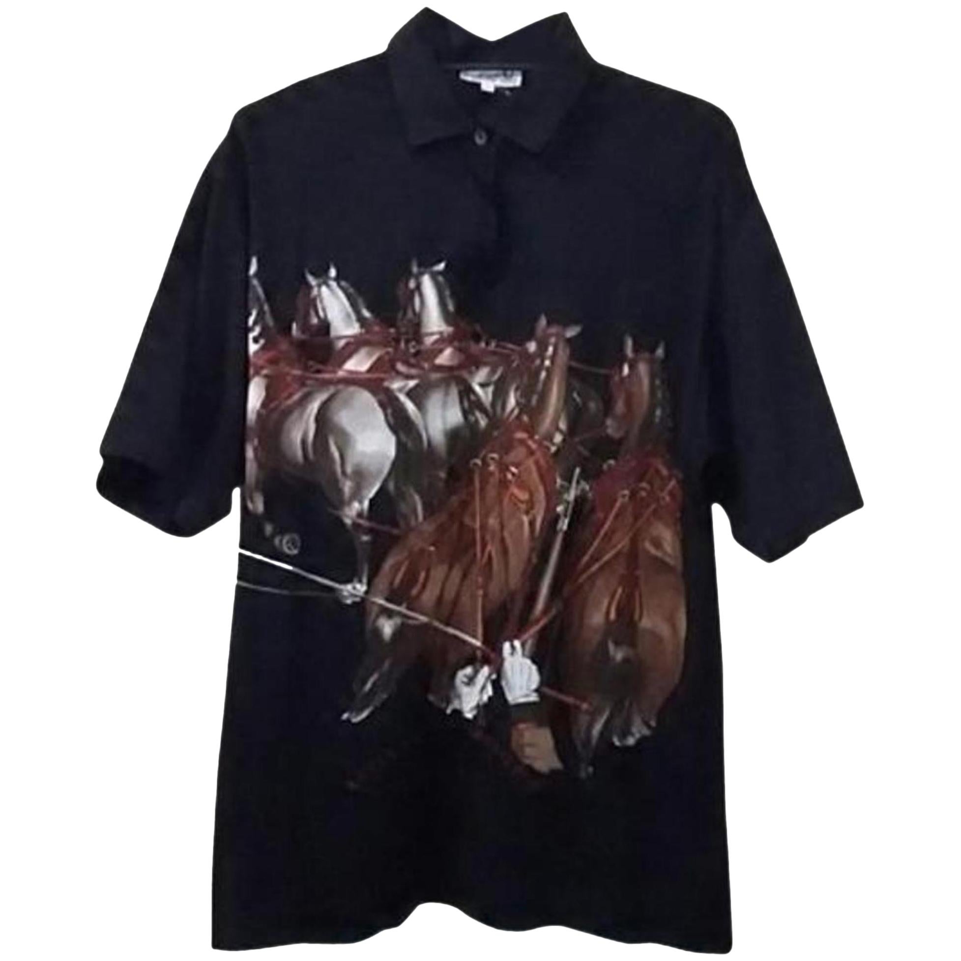Hermès Black Horse Logo Polo Shirt 205295 Button-down Top For Sale