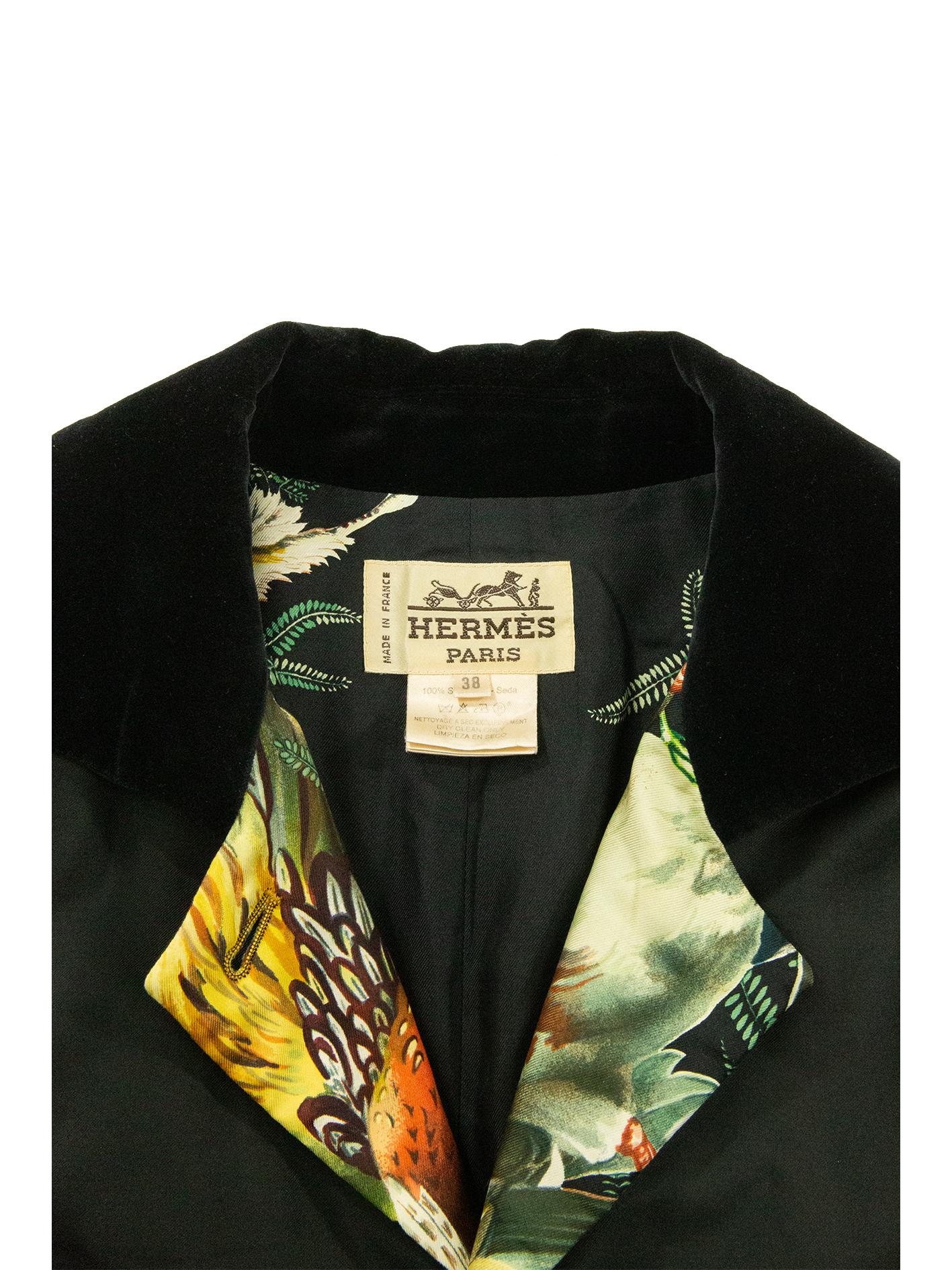 Hermès - Veste noire avec doublure imprimée en vente 4