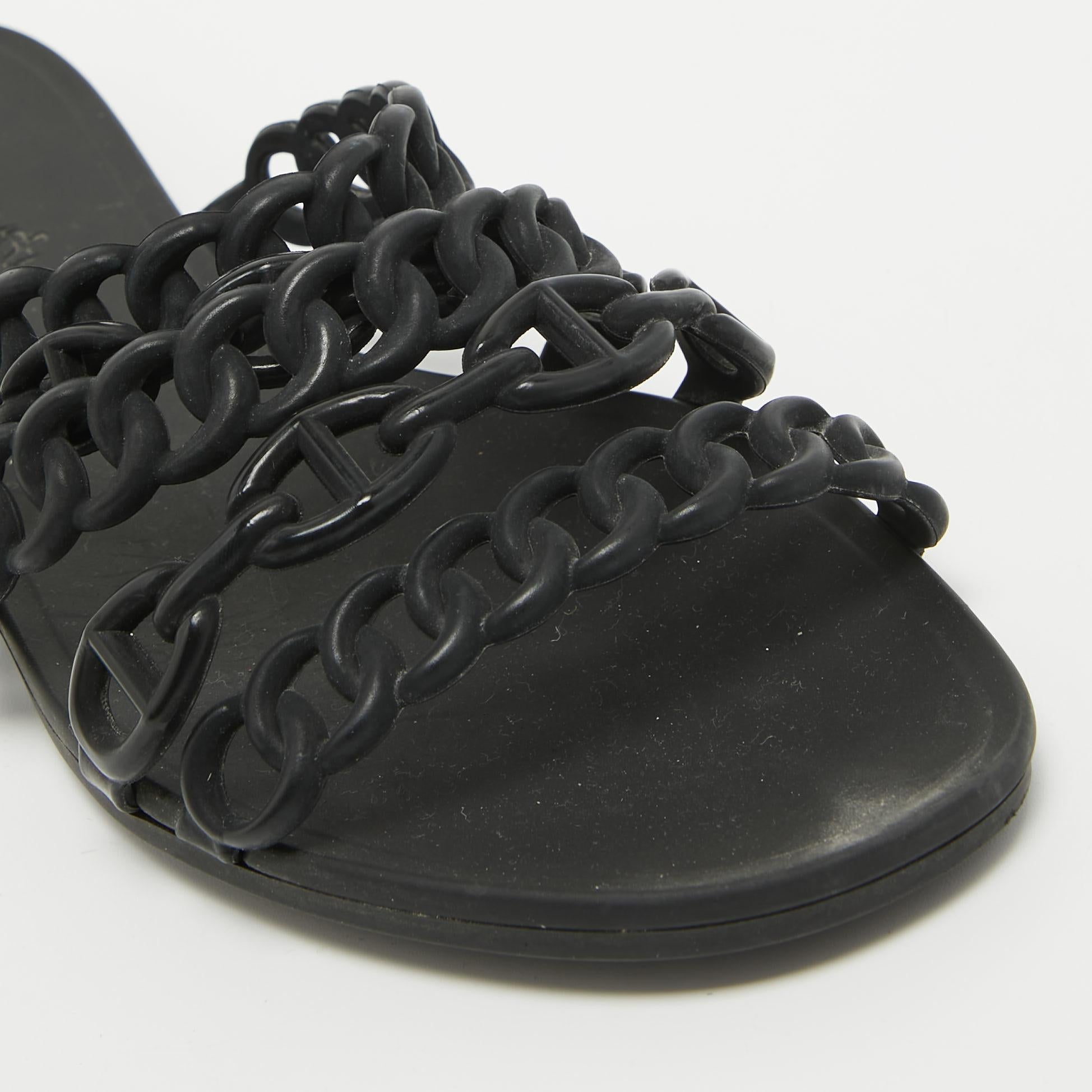 Women's Hermes Black Jelly And Rubber D'ancre Chaine Flat Sandals Size 36