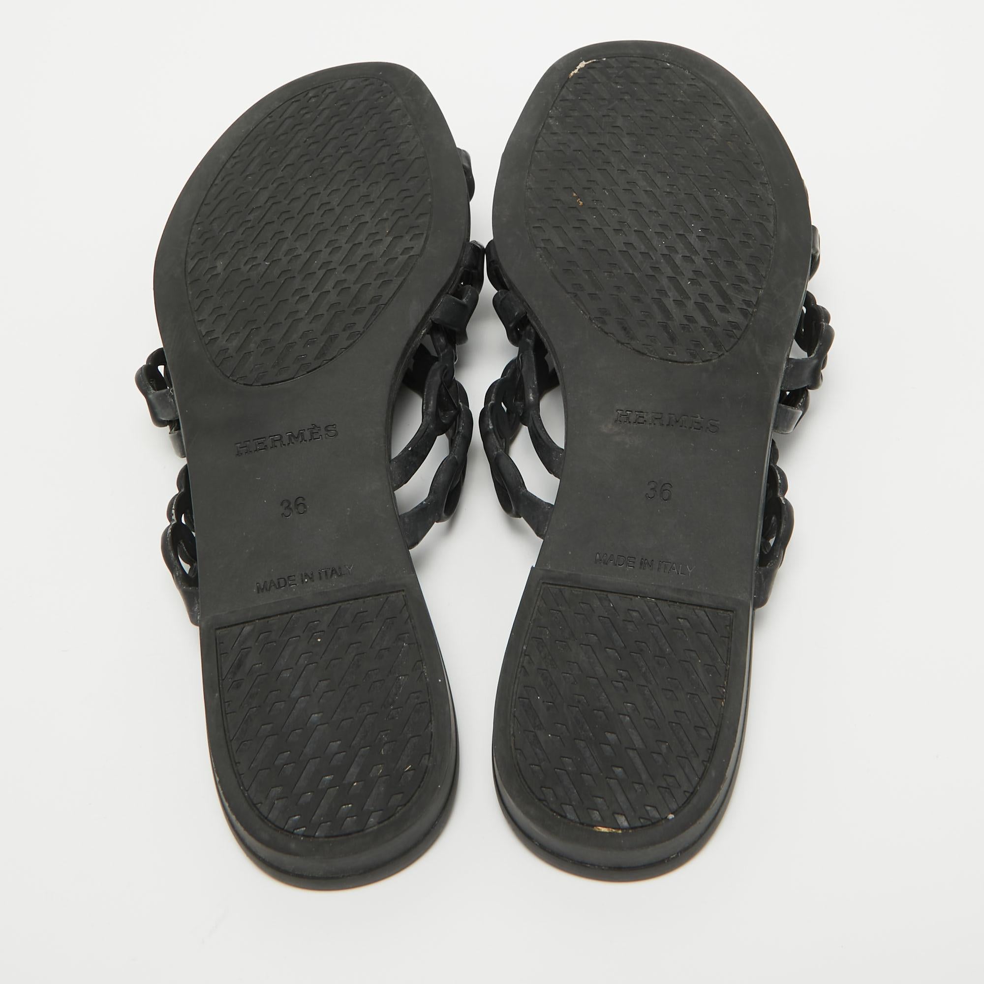Hermes Black Jelly And Rubber D'ancre Chaine Flat Sandals Size 36 4