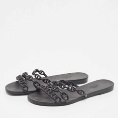 Hermes Black Jelly Chaine d'Ancre Rivage Slide Flats Size 38