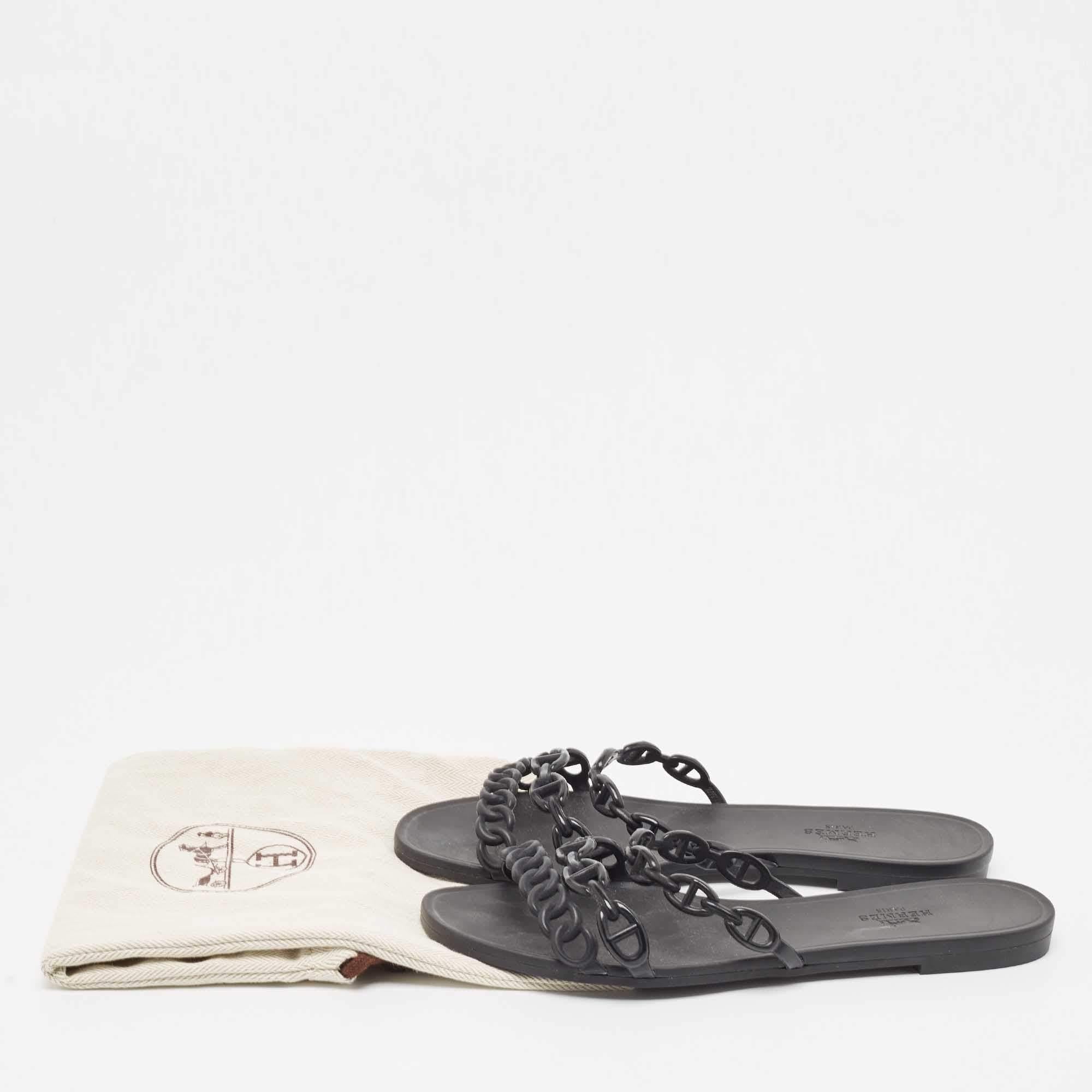 Hermes Black Jelly Chaine d'Ancre Rivage Slide Flats Size 38 5