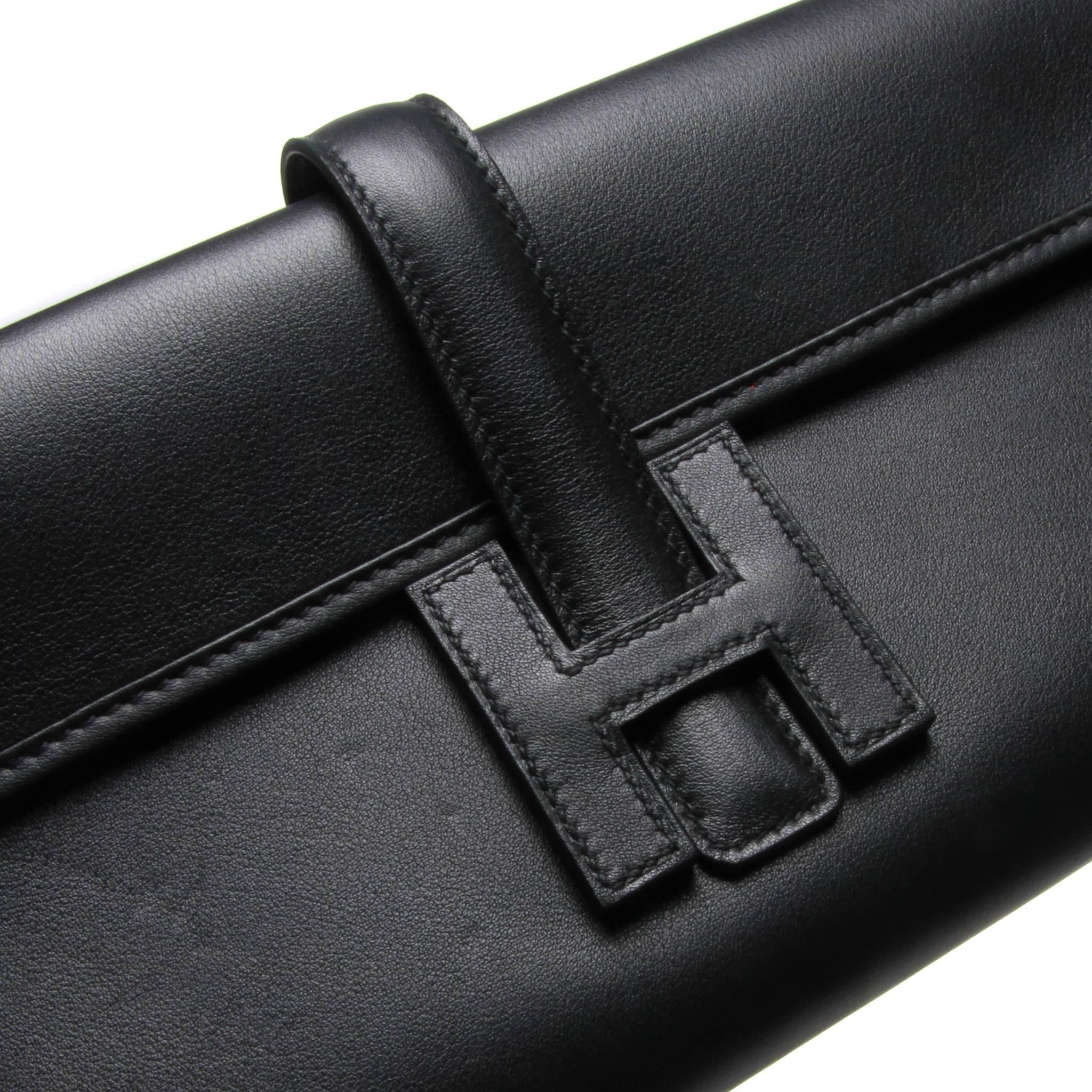 Women's or Men's Hermes Black Jige Elan Veau Swift Pouch