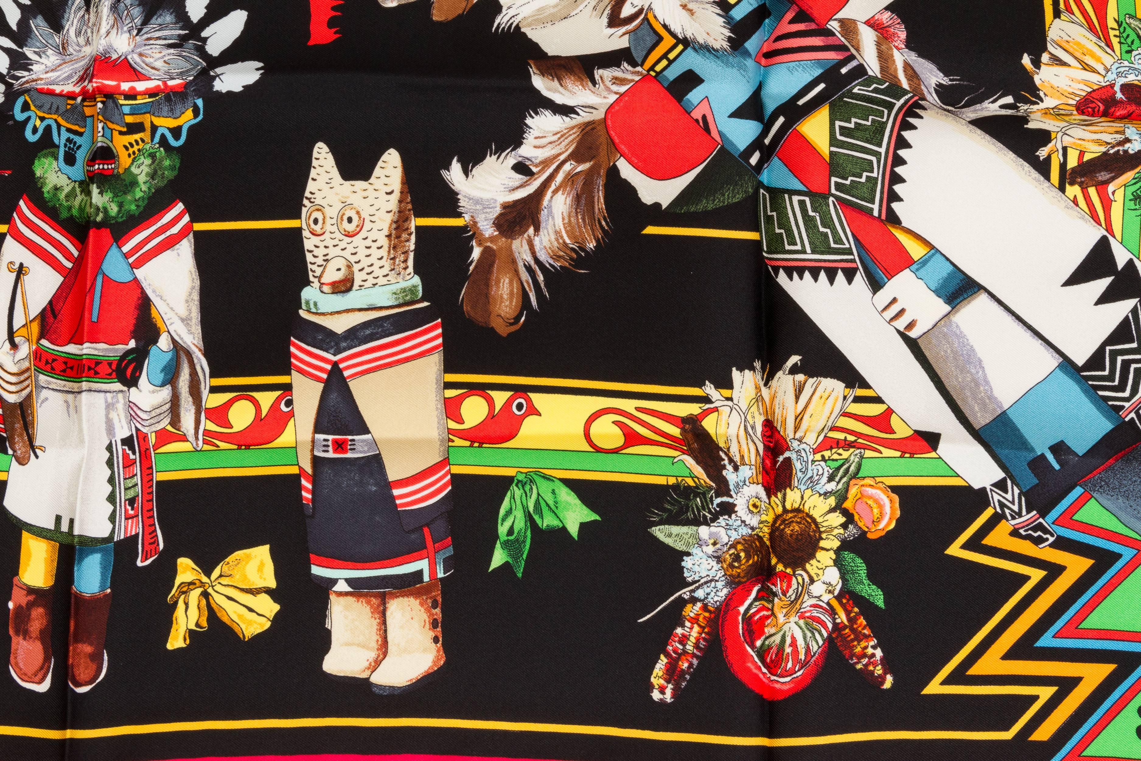 Women's Hermès Black Kachinas Silk Scarf, Oliver For Sale