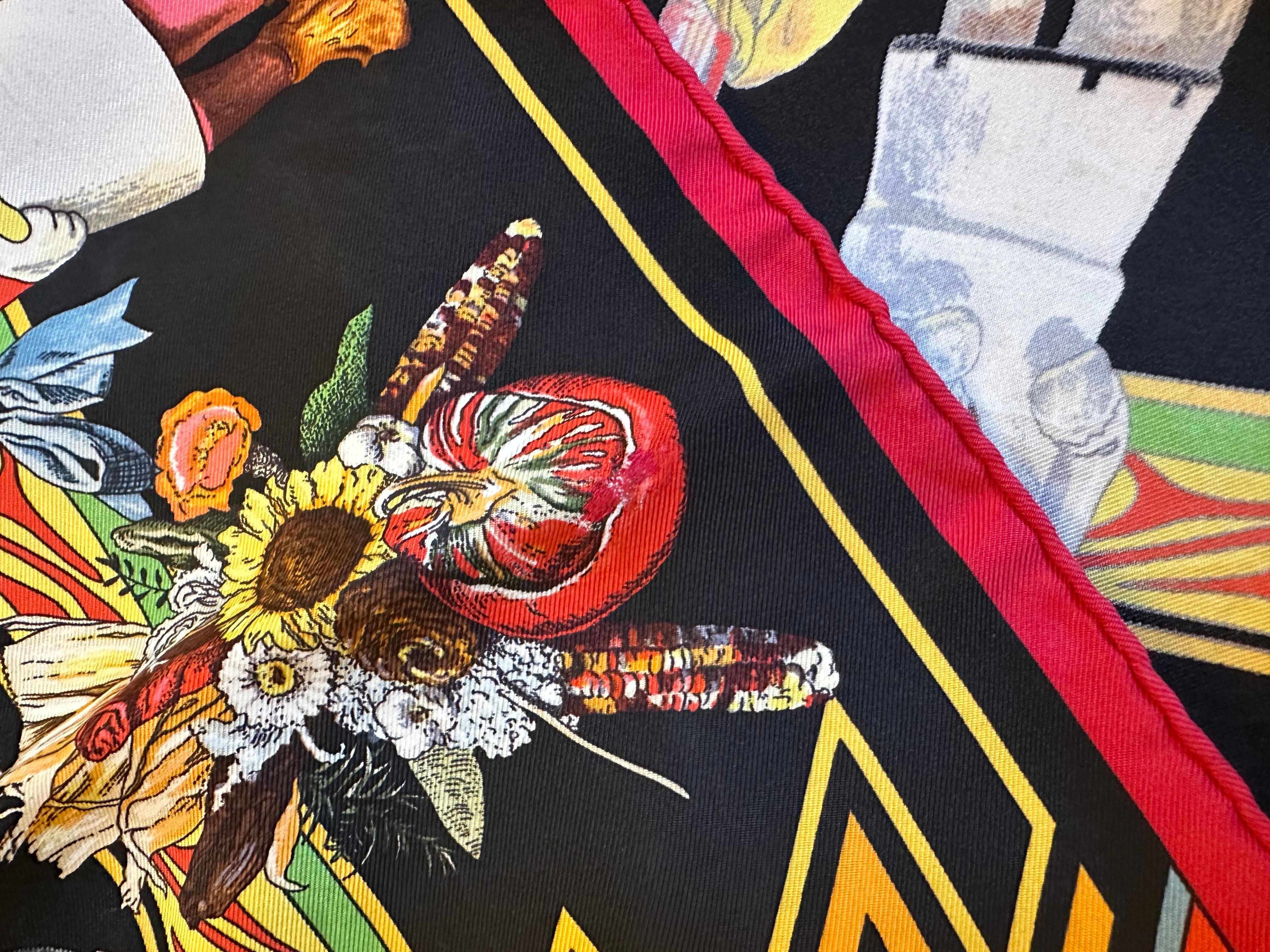 Hermès Black Kachinas Silk Scarf, Oliver For Sale 1