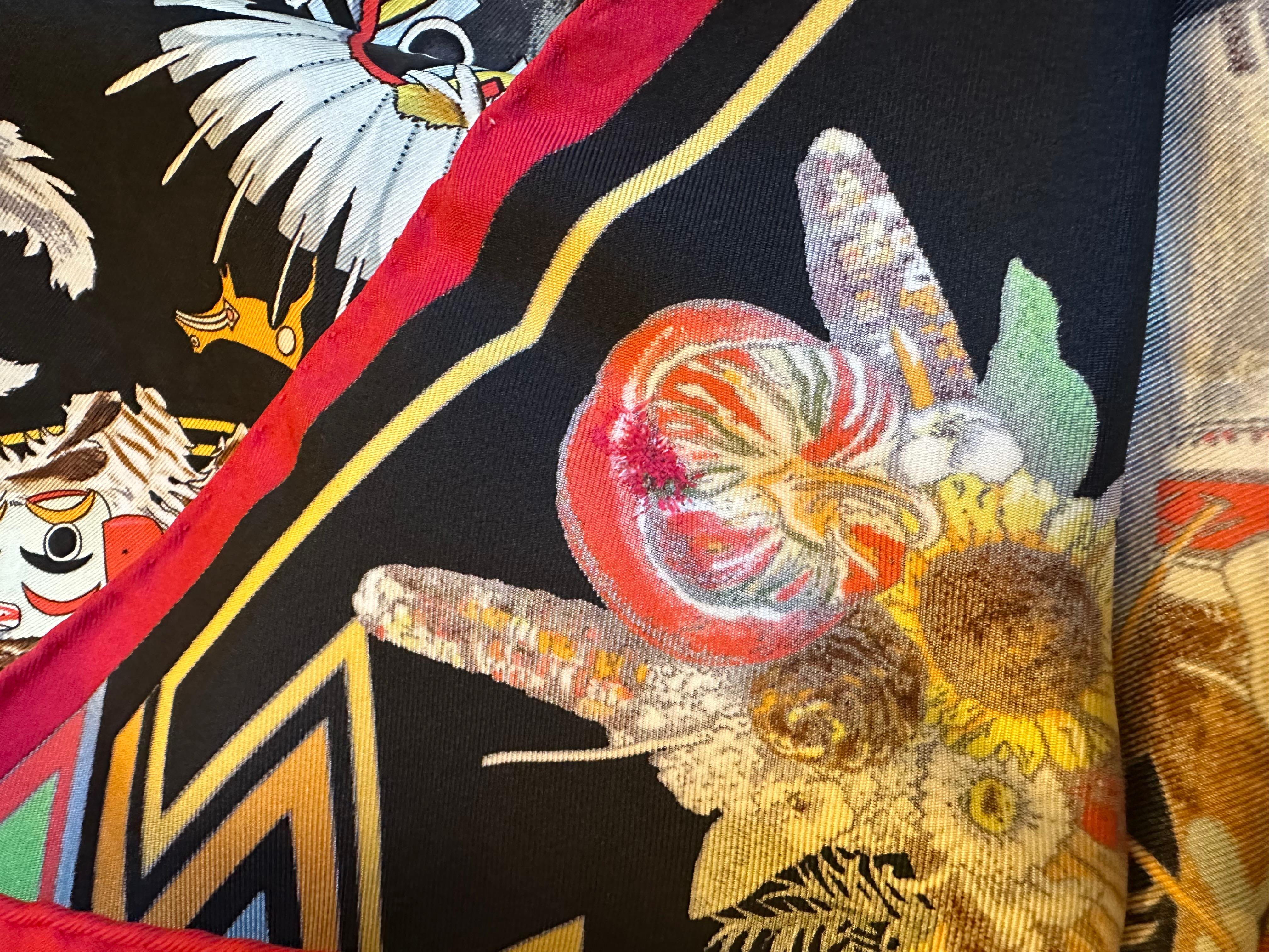 Hermès Black Kachinas Silk Scarf, Oliver For Sale 2