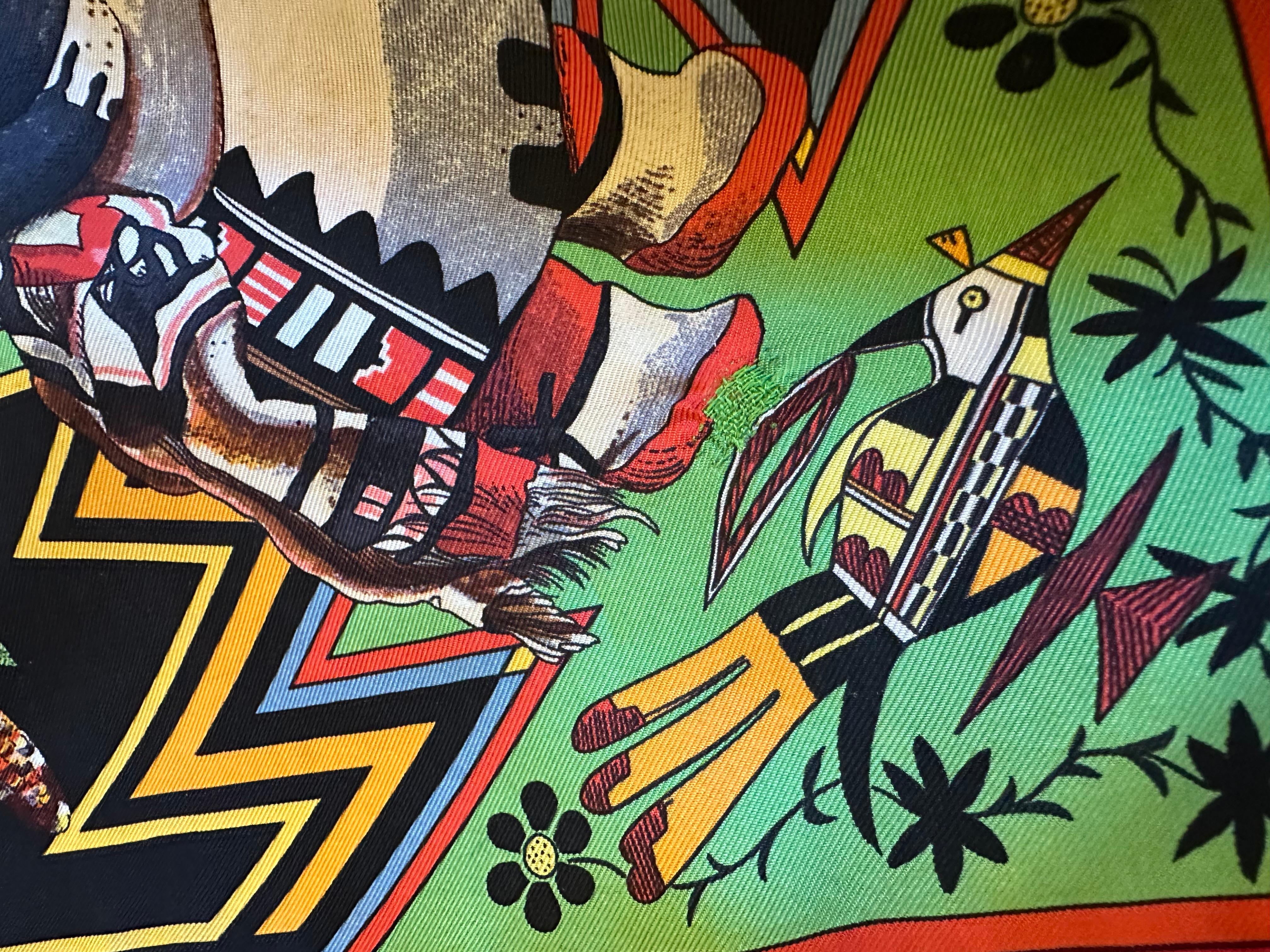Hermès Black Kachinas Silk Scarf, Oliver For Sale 3