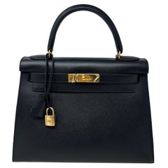 Vintage Hermes Black Kelly 28 Bag 