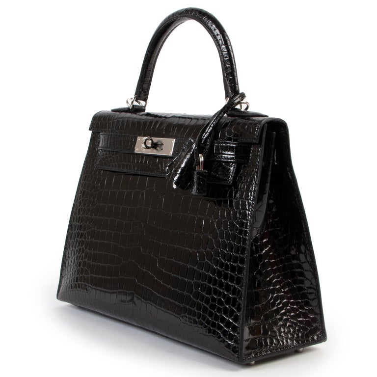Hermes Kelly II 28 Shiny Black Porosus Crocodile GHW Handbag