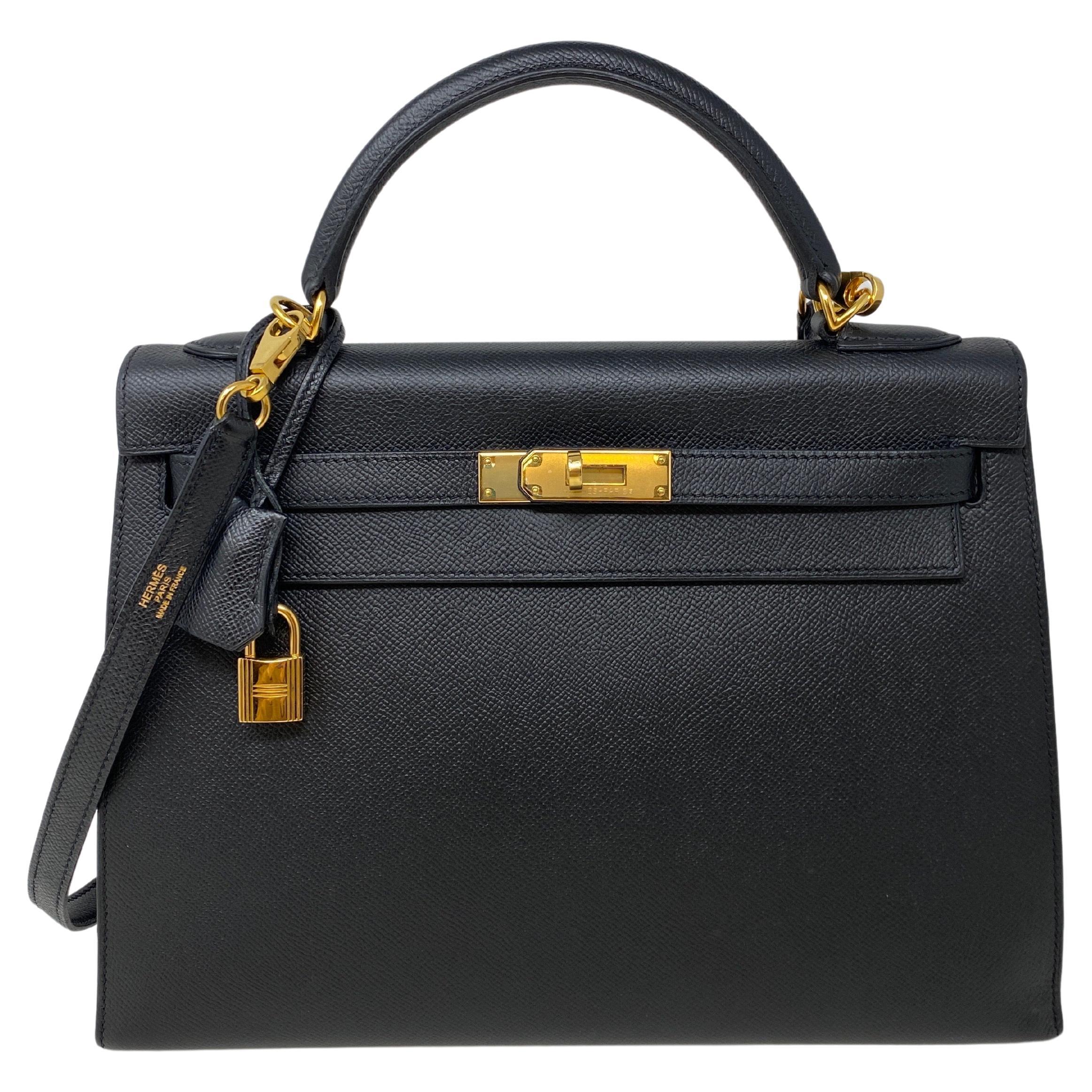 Hermes Black Kelly 32 Bag 