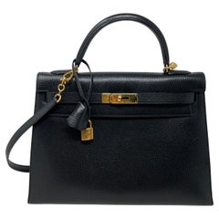 Hermes Black Kelly 32 Bag