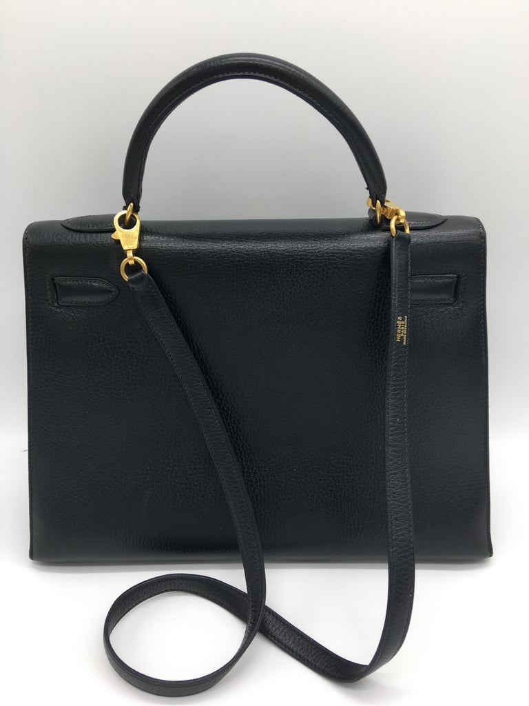 Hermes Black Kelly 32cm in Evergrain For Sale at 1stDibs | 32cm in