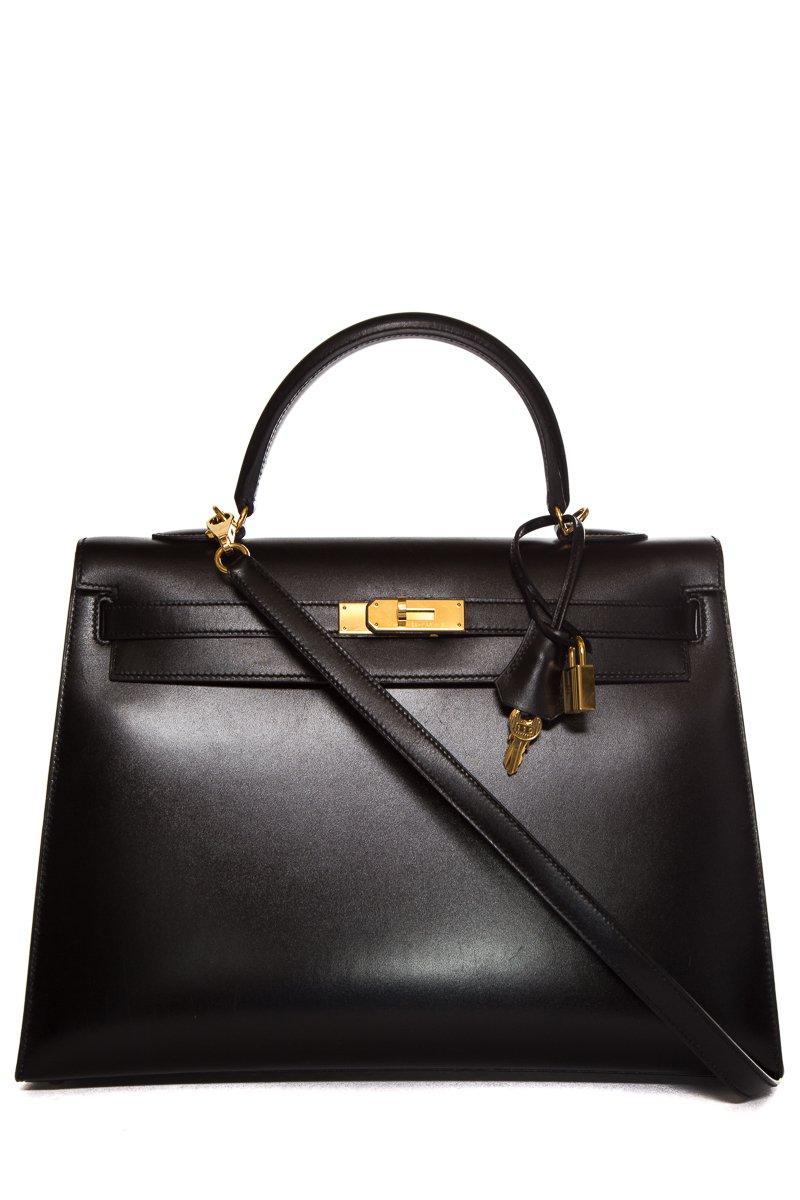 HERMÈS  Black Kelly 35cm Sellier Swift Leather Handle Bag $15, 995.95 In Good Condition In Scottsdale, AZ