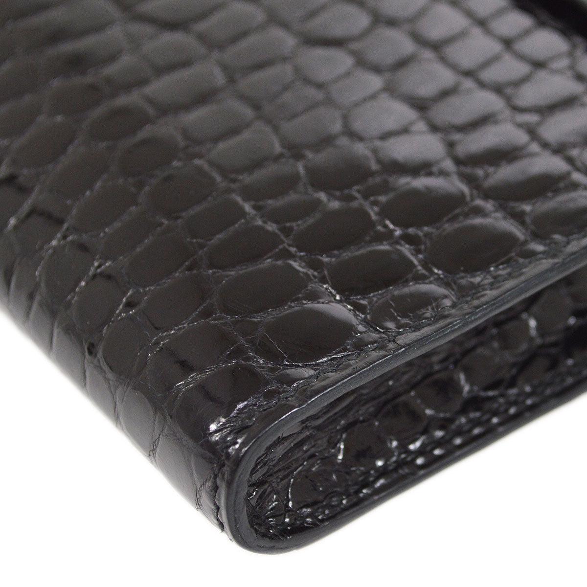 HERMES Black Kelly Cut Porosus Crocodile Exotic Leather Gold Hardware Clutch Bag 1