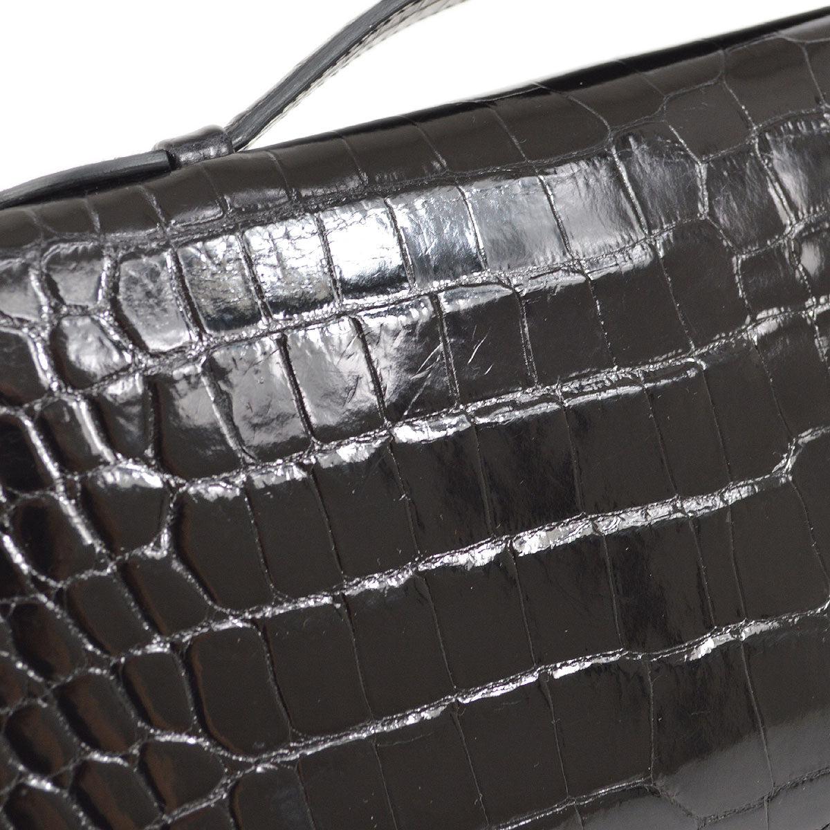 HERMES Black Kelly Cut Porosus Crocodile Exotic Leather Gold Hardware Clutch Bag 2