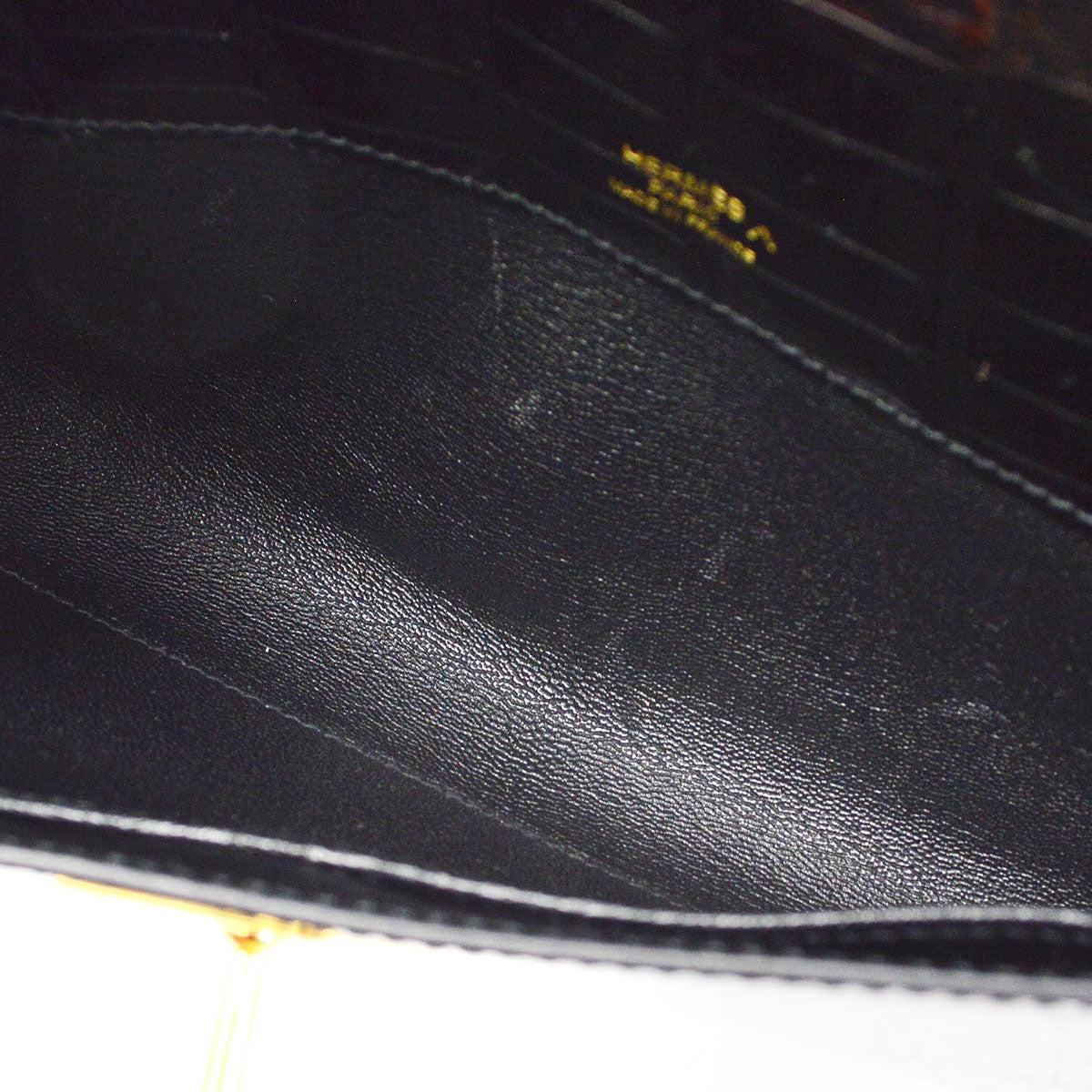 HERMES Black Kelly Cut Porosus Crocodile Exotic Leather Gold Hardware Clutch Bag 3