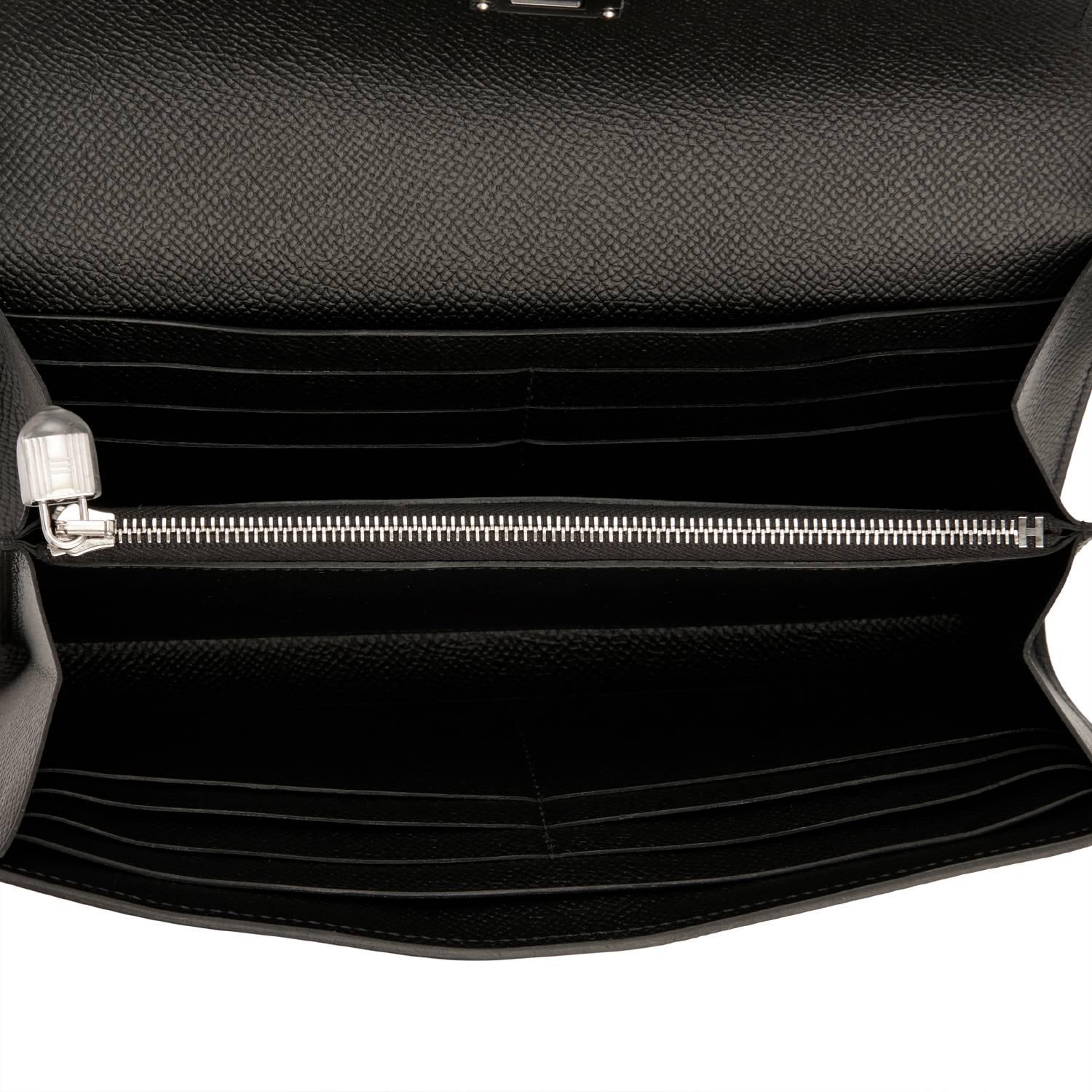 Hermes Black Kelly Wallet Long Epsom Palladium Hardware 2