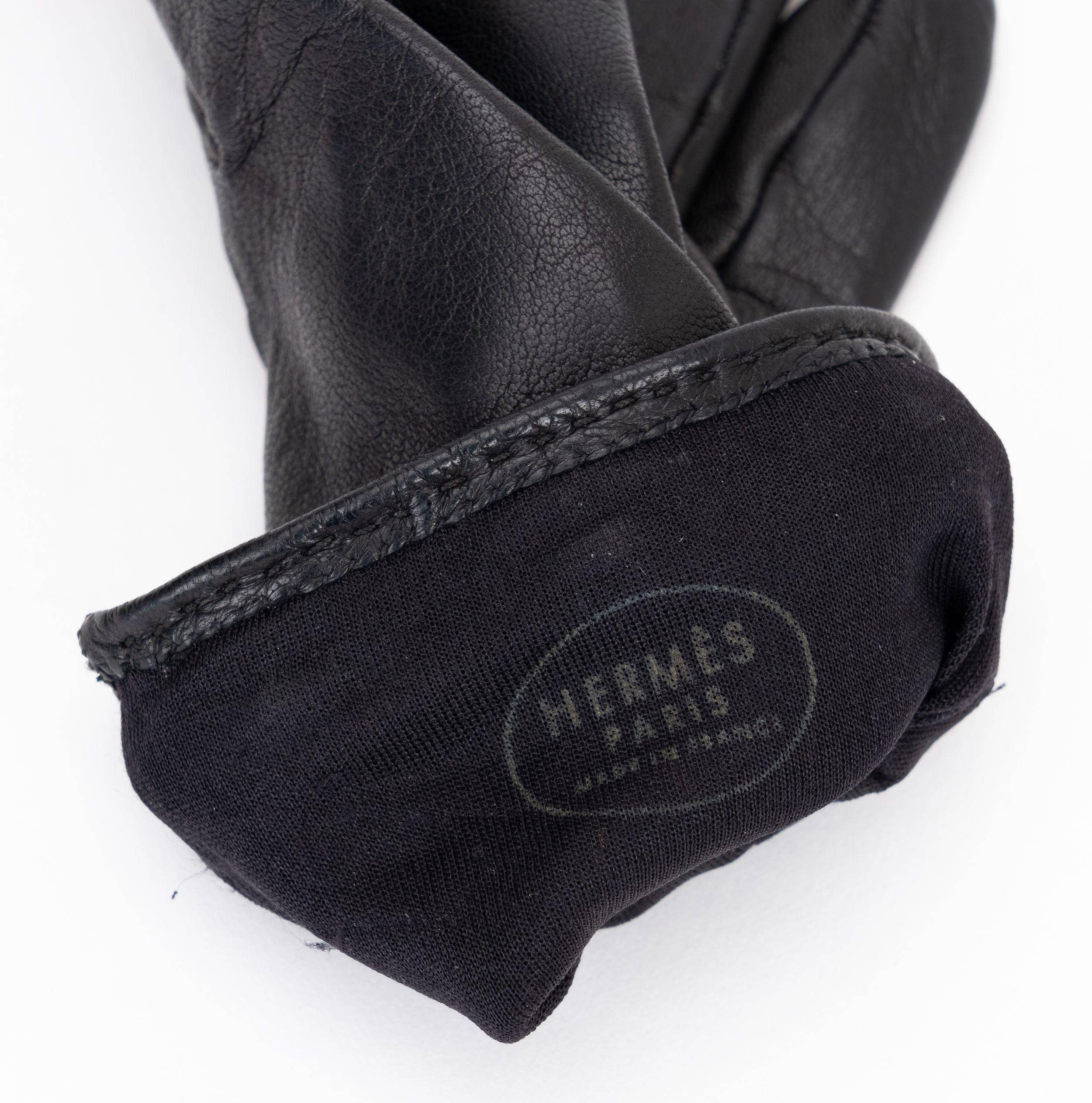 Hermès Schwarz Lamm Kette D Ancre Handschuhe im Zustand „Neu“ im Angebot in West Hollywood, CA