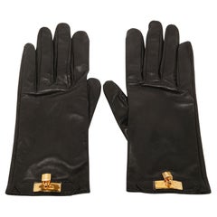Hermes Black Lambskin Leather Soya Gloves 9