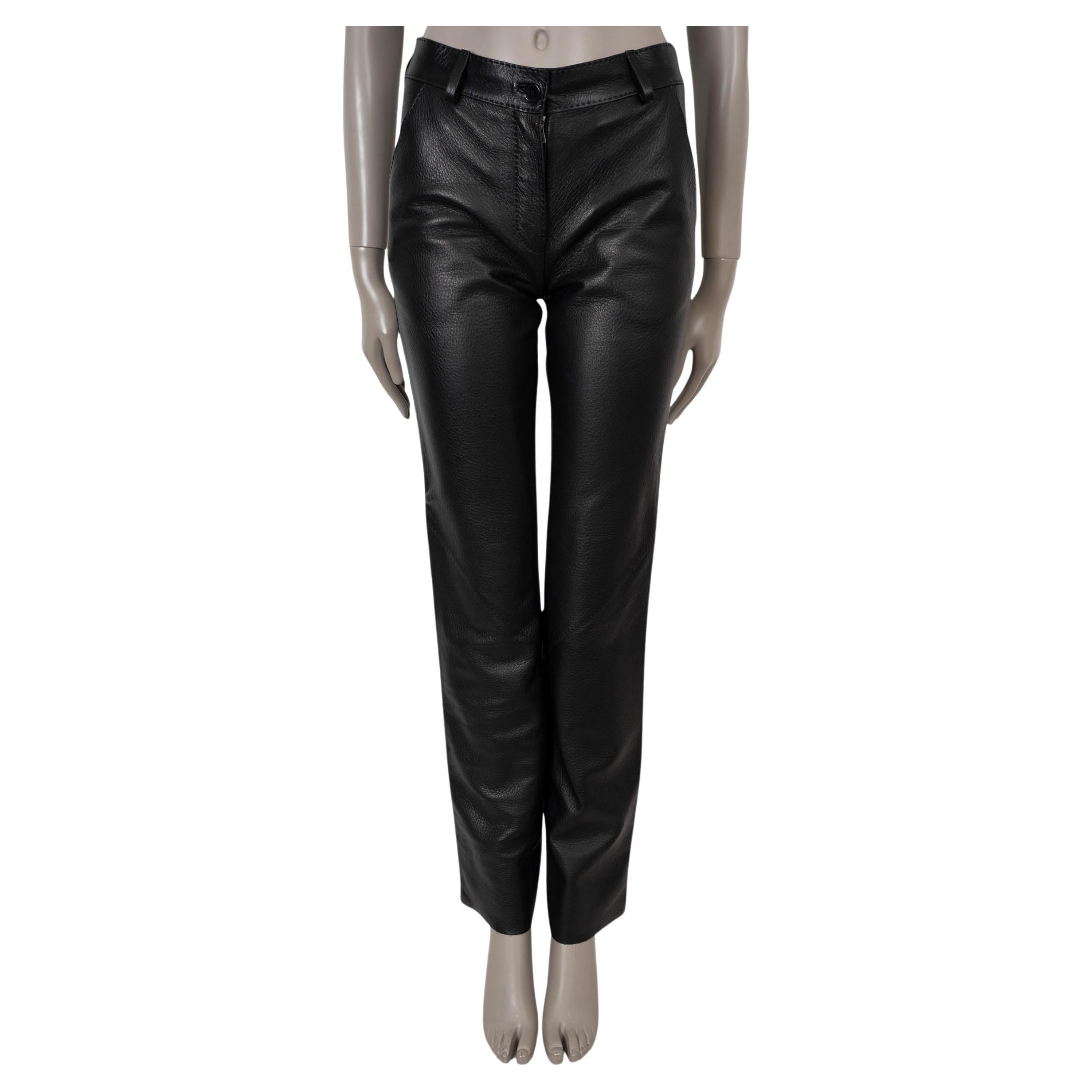 HERMES black leather 2010 STRAIGHT Pants 36 XS en venta
