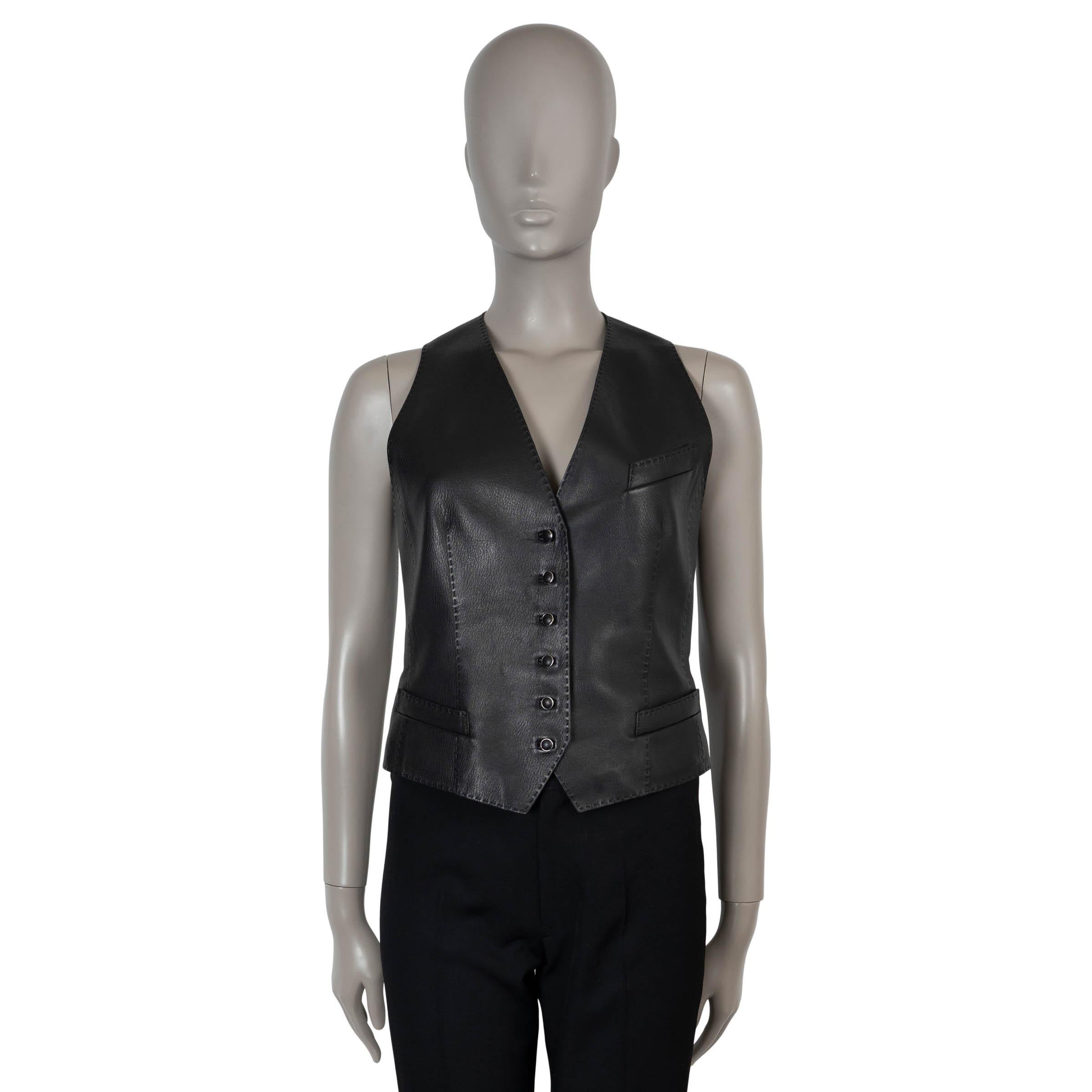 HERMES black leather 2010 Vest Jacket 38 S