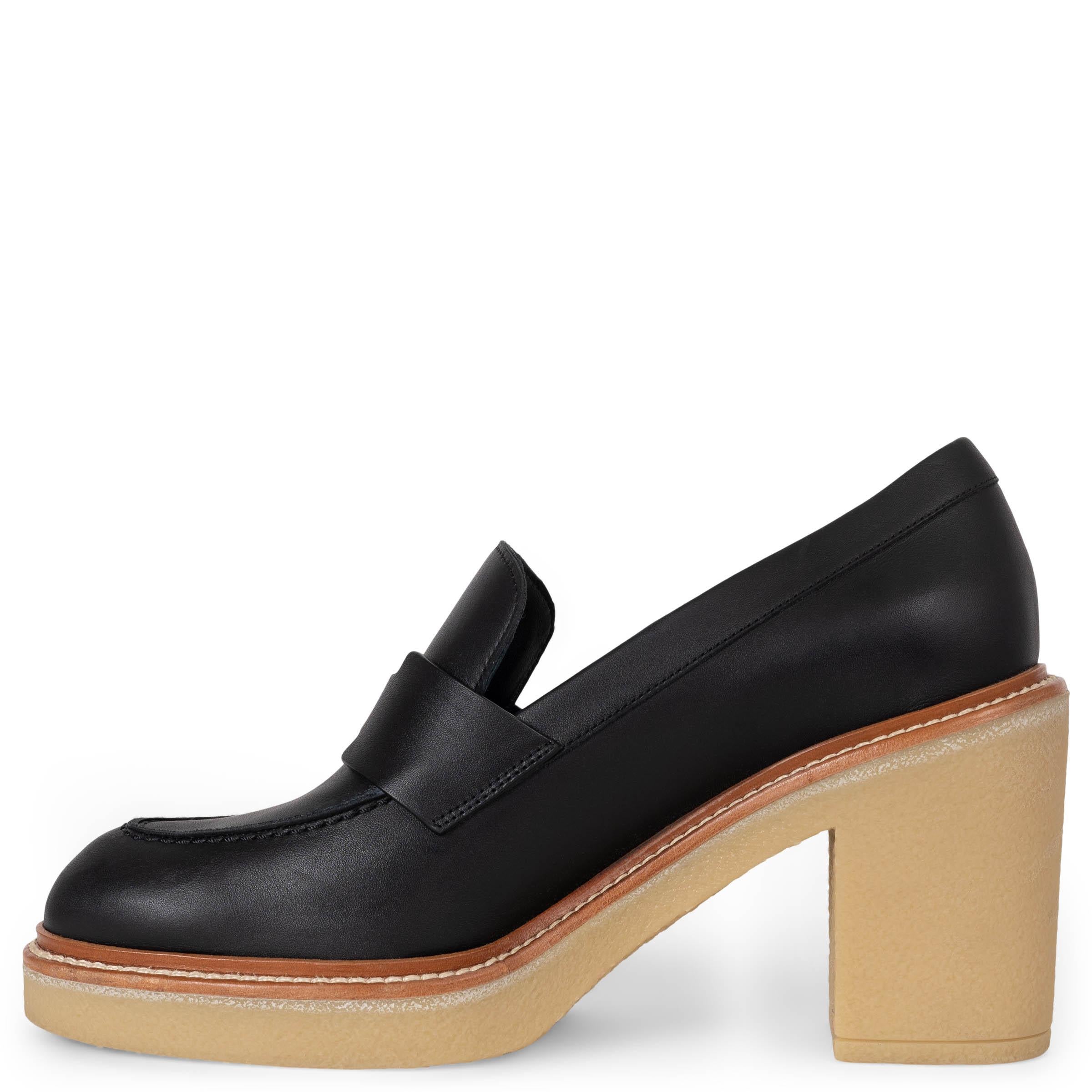 Black HERMES black leather 2021 DIDI 70 LOAFER Pumps Shoes 38.5