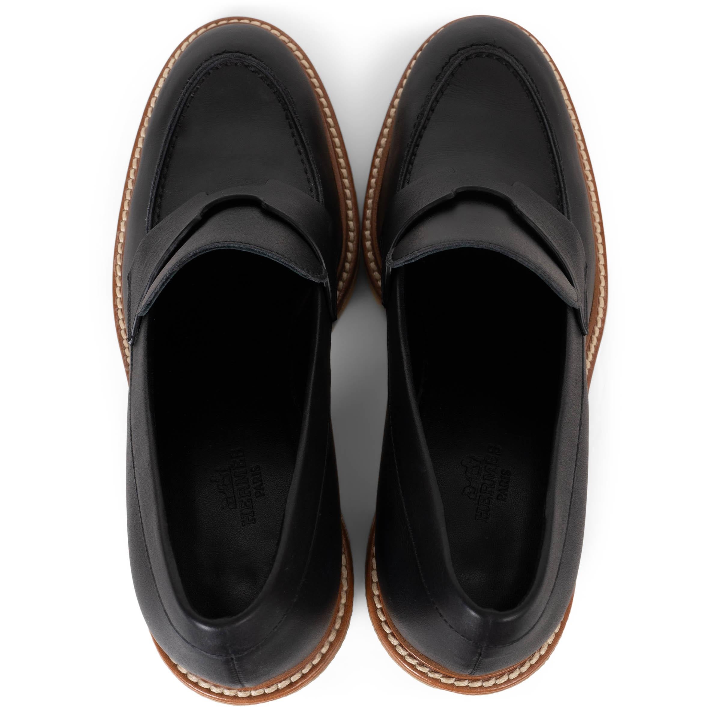 Women's HERMES black leather 2021 DIDI 70 LOAFER Pumps Shoes 38.5