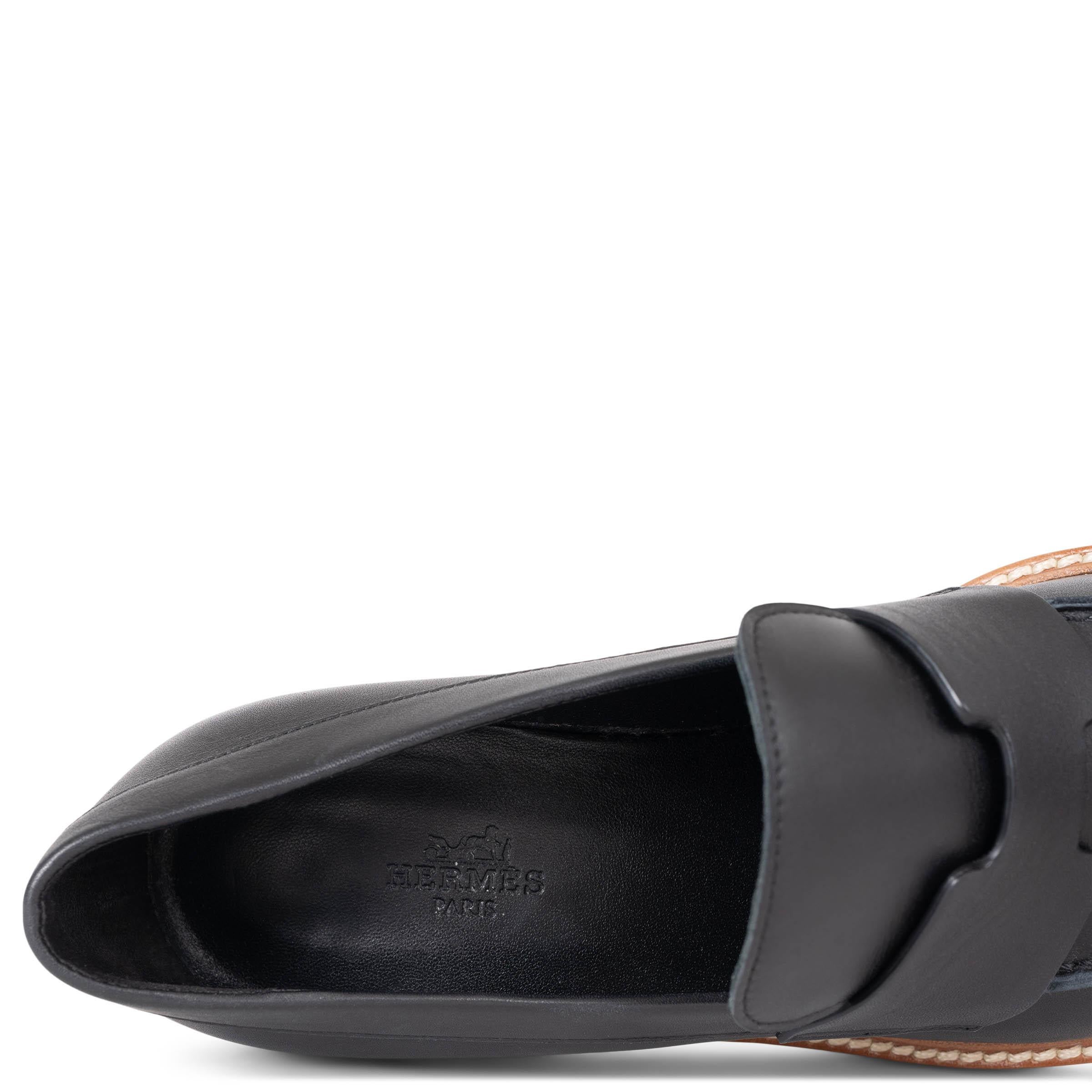 HERMES black leather 2021 DIDI 70 LOAFER Pumps Shoes 38.5 1